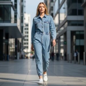 🌻VINTAGE Bill Blass 80s/90s Denim Utility Workwear Coverall Jumpsuit Size M